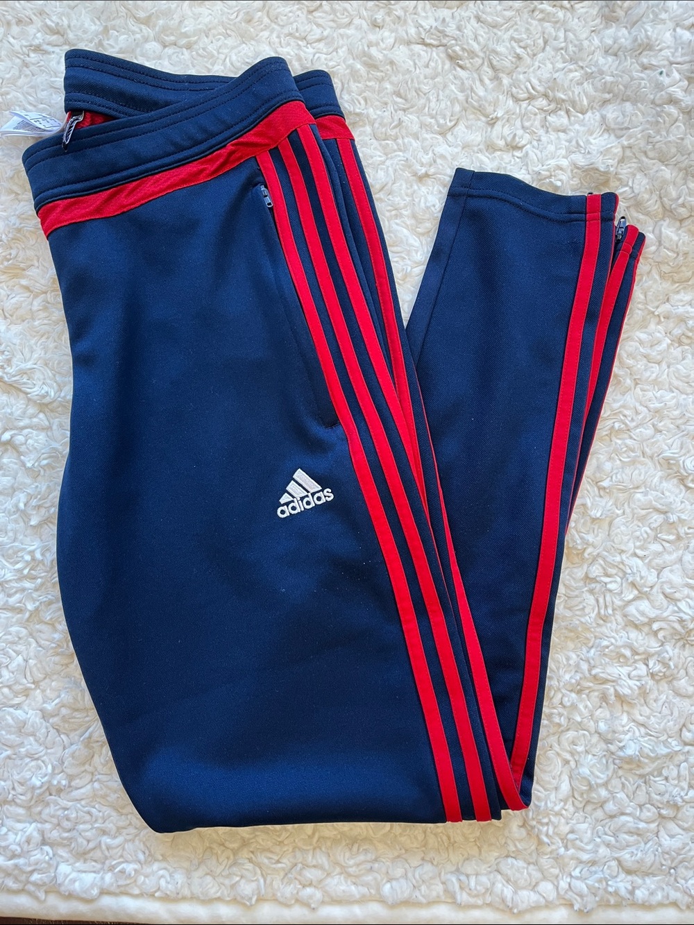 adidas Navy Sweatpants with Red Side Stripes